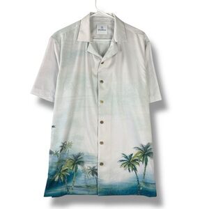 CARIBBEAN Hawaiian Shirt Mens L Large Blue Palm Trees Vacation Cruise Tropical